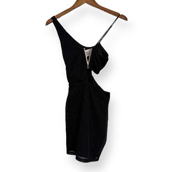 NWT HELLO MOLLY Tempting Decision Mini Dress Black Glitter Size XS Side Cutout - Picture 3 of 13